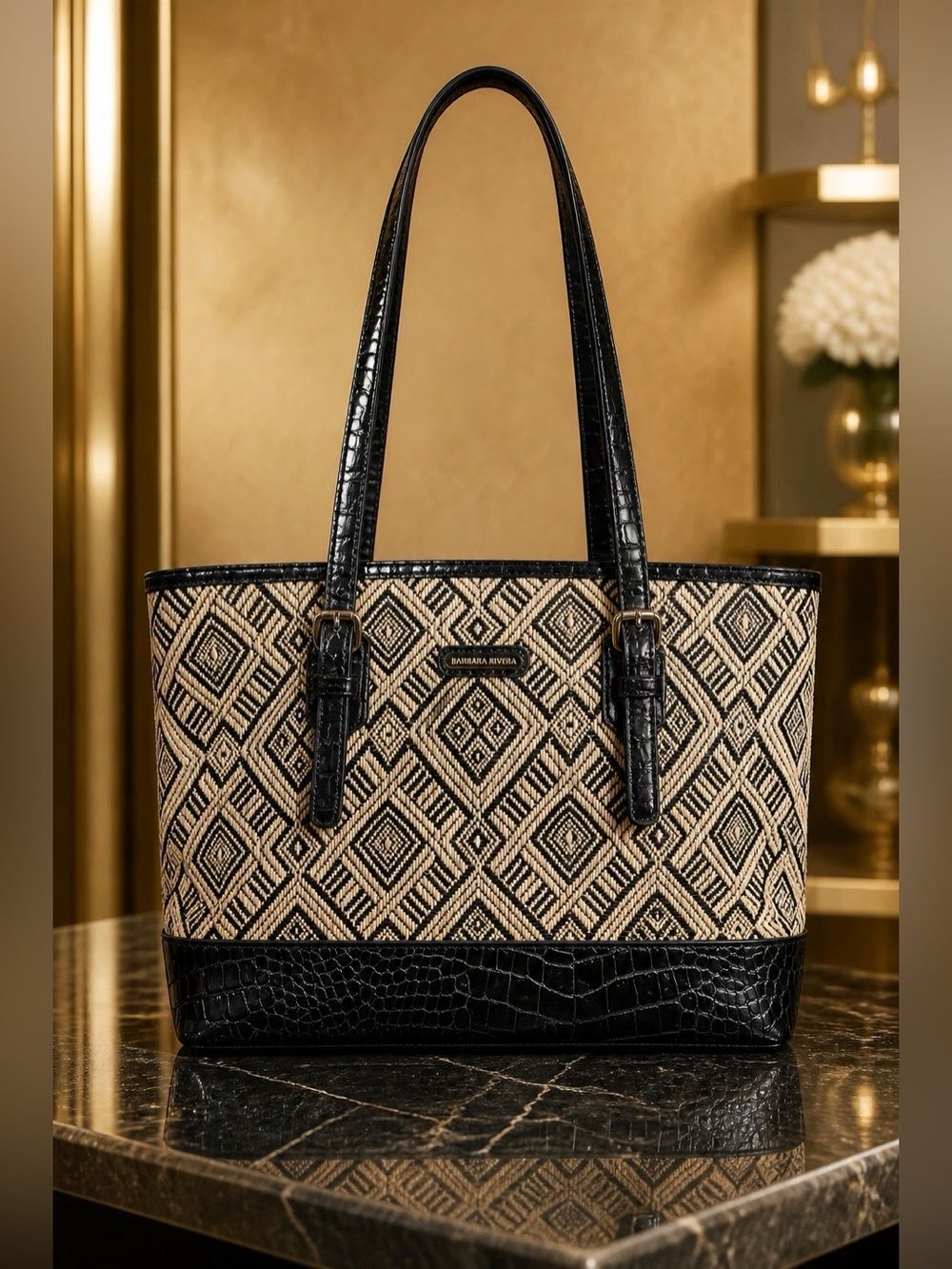 Dana Bachman Tote Black and Tan Wicker